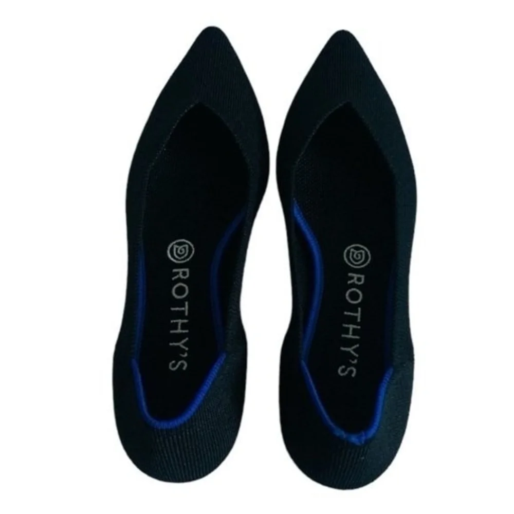 ROTHY’S The Point Black Blue Almond Toe Slip-On Flats Women’s Sz 9 Loafers Shoes